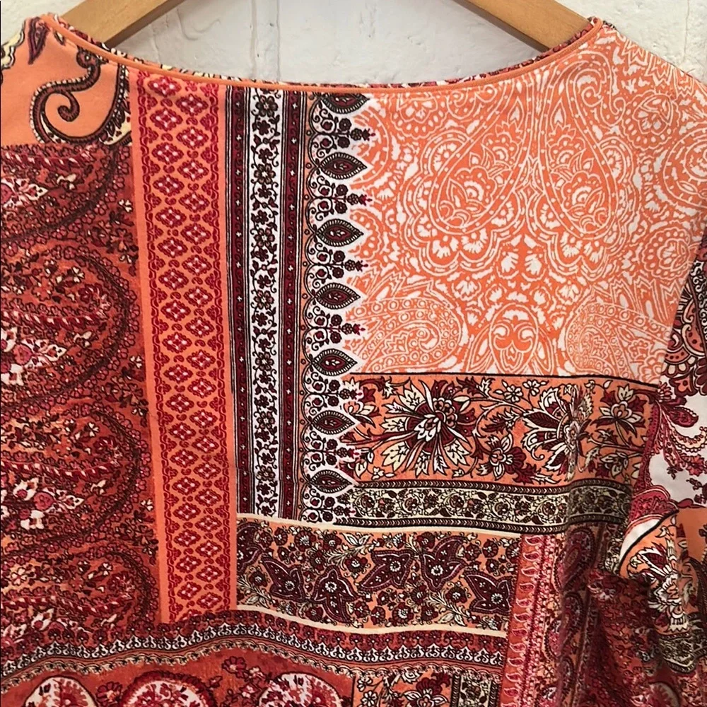 Chico's Women's Red and Orange Patchwork Blouse - Picture 8 of 12